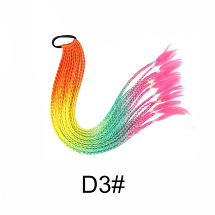 24Inch Synthetic Gradient  Colored Braided Ponytail Hair Extension Elastic Rubber Band Braiding Ponytail for Girl Women