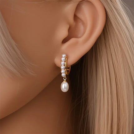 925 Sterling Silver Gold Pearl Hoop Earrings Pave Large Circular Shape Earring Gift for Women Jewelry Anniversary Wedding
