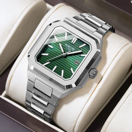 NIBOSI Luxury Square Fashion Men's Wristwatch Waterproof Luminous Date Week Quartz Men's Watches Stainless Steel Men's Watch Reloj