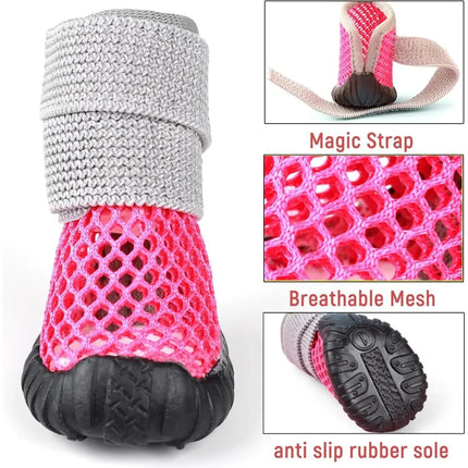 Breathable Mesh Small Dog Shoes, Anti-Slip Rubber Sole, Adjustable Paw Protectors for Hot Pavement, Walking Running Boots Summer