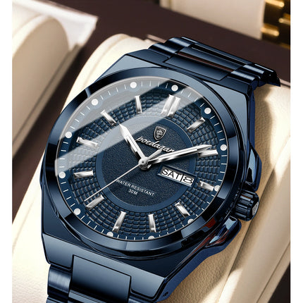 POEDAGAR Top Business Men Wristwatch Stainless Steel Waterproof Luminous Casual Man Watch Date Week Stylish Men's Quartz Watches