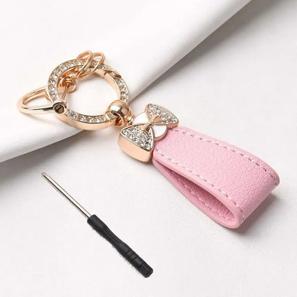 Key Holder Luxury Genuine Leather Keychain Matte Buckle Keys Organizer Car Key Pendant Bag Charms Pendant Rhinestone Key Chain