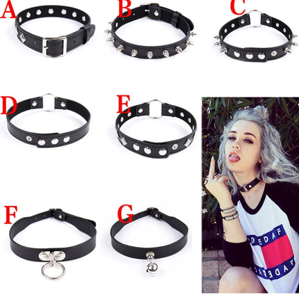 Sexy Leather Punk Rivets Necklace Men Women Couples Bondage Role Play Fetish Collar Flirting Accessory for Gay Party Gift