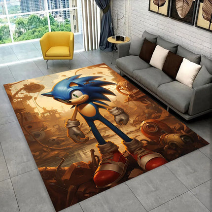 3D S-Sonik Cartoon Retro Area Rug, Carpet Rug for Living Room Children's Bedroom Sofa Doormat Decor, Kid Play Non-slip Floor Mat