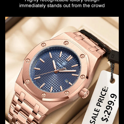 PAAZOMU Luxury Watches For Men Stainless Steel Waterproof Luminous Man Watch Date Week Fashion Casual Men's Quartz Watch Reloj