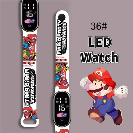 Kids Digital Watch Cartoon Silicone Strap Wristwatch for Boys Girls Children Mario Waterproof LED Sport Watch Gift