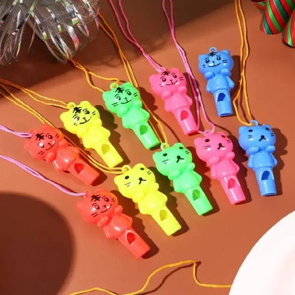 10pcs Cat Whistle Toy Cartoon Cat Whistle Party Whistles Musical Instrument Toy Gift for Kids Party Favors Birthday Bag Fillers