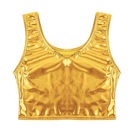 Womens Fashion Shiny Metallic Tank Crop Top Shiny Metallic Vest Tops Bustier Blouse Shirt Camis Rave Party Clubwear Costume