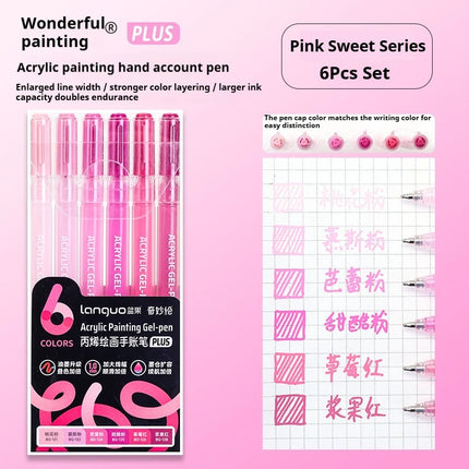 Languo 6 Colors Acrylic Painting Handbook Pens Multi-Color Gel Pen Student Neutral Pen Writing Marker Stationery