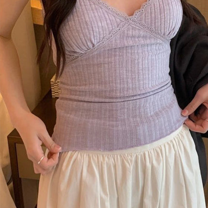Pure Desire Lace Trim Camisole Tank Top with Chest Pad Summer Slimming Inner Wear Outerwear Beautiful Ba Boting Underwear