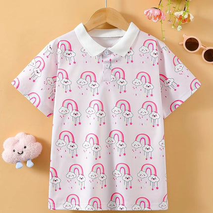 Cartoon Pattern Print Boys Girls Creative Polo Shirts Casual Short Sleeve Lapel Shirt Tops Children Clothes for Summer Outdoor