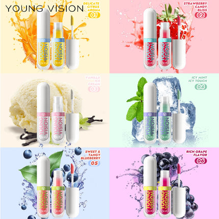 YOUNG VISION 6-Color Refreshing Fruit Flavored Moisturizing Lip Oil Set Colorful, Hydrating, and Moisturizing Lip Gloss