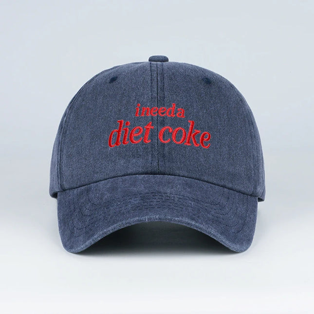“I Need A Diet Coke” Embroidered Washed Baseball Cap – Adjustable Unisex Sun Hat, Perfect for Leisure, Sports, and Travel