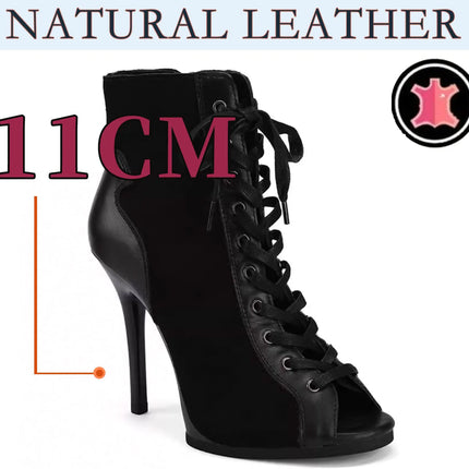Women Heels Lace-up Black Apricot Boot Stilettos Jazz Dance Lady Shoes For Latin Dancing Outdoor Sexy Stilettos Natural Leather