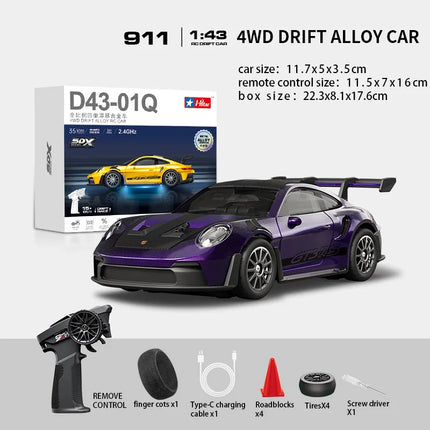 Macro Star D43 Full Proportion Remote Control Drift Car 1:43 Scale Alloy Gyro Four-Wheel Drive Flat Run Luminous Toy Model
