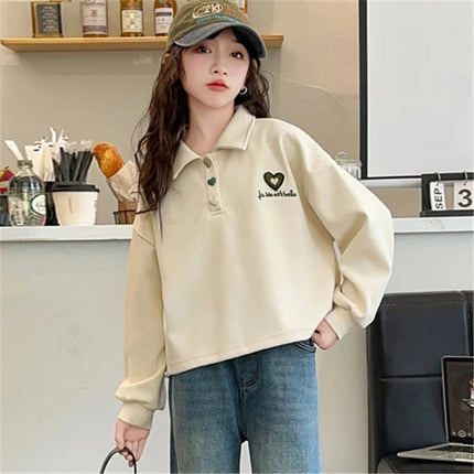 2024 Kids Polo Clothes for Girls Autumn Long Sleeve Polo T Shirts Girls Children Turn-down Collar Sweatshirt With Heart Age 5-14