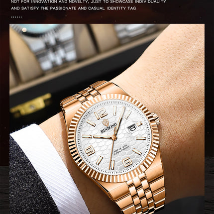 BINBOND Brand Stainless Steel Quartz Watch For Men Luxury Date Display Waterproof Luminous Fashion Men Watch relogios masculino