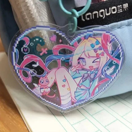 Game NEEDY GIRL OVERDOSE Rain Ame KAnge Cosplay Keychain Acrylic Heart Pendant Keyring Key Chain Bag Accessories Girls Ornament