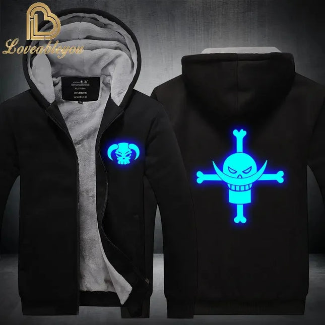 Luffy Men Jackets Streetwear Printed At Night Sweatshirts One P Thicken Fleece Hoodies Homme Winter Clothes Keep Warm Hoodie