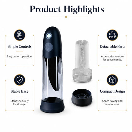 Automatic Waterproof Men Hydro Penis Pump Trainer with Clear Chamber, Removable Sleeve, Private Care Cup and One Touch Control