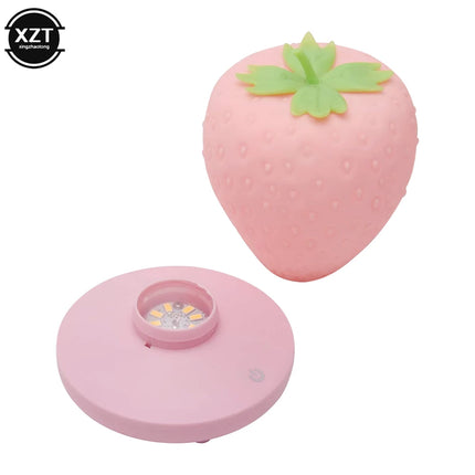 LED Strawberry Lamp for Bedroom Silicon Touch-Sensor USB Rechargeable Dimmable Idyllic Bedside Night Light for House Decoration