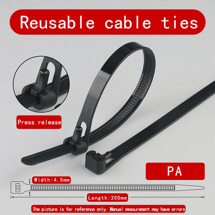 50PCS/100pcs 5*200 Plastic Reusable Cable Zip Tie Nylon May Wrap Straps Ties Slipknot Loose SlipknotRecycle Organizer Detachable