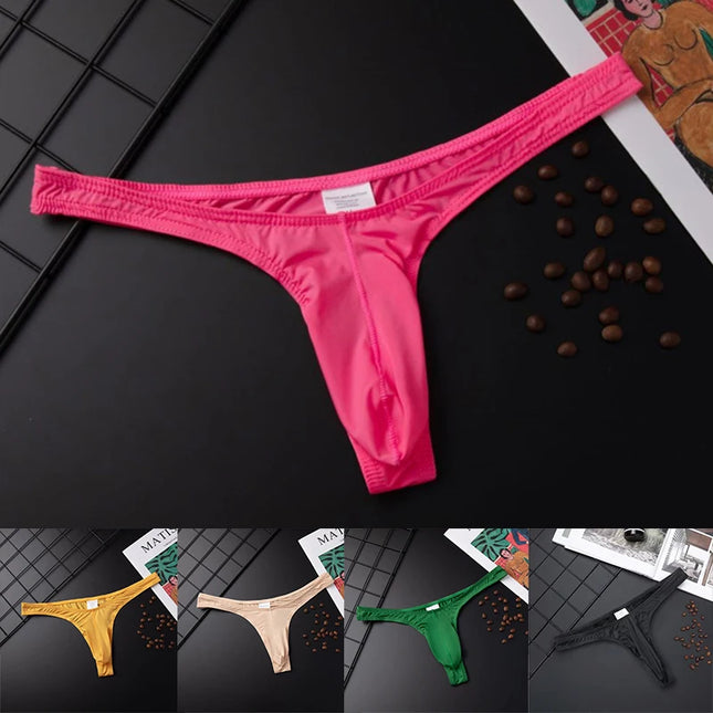 Men's Thongs String Sexy Briefs Underwear Breathable Thong Silky Panties Low Waist Shorts G-String Jockstraps Gay Erotic Panties