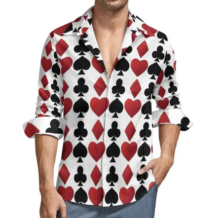 Men's Long Sleeve Shirts Poker Symbols Casual Male Playing Card Suits Shirt Long Sleeve Funny Blouses Spring Clothes Shirts