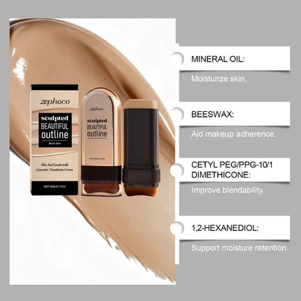 Zephoco Moisturizing Concealer Foundation Stick Long Lasting Full Coverage Covers Dark Circles Acne Scars Face Base Makeup