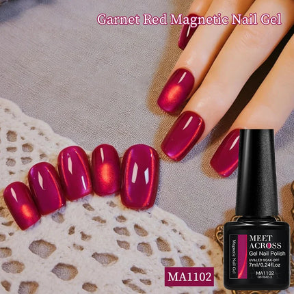 Garnet Red Cat Magnetic Gel Nail Polish Sparkling Glitter Semi Permanent Soak Off UV Gel Varnish For Valentine's Nail Supplies