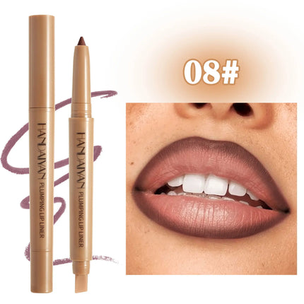 HANDAIYAN Double-Head Waterproof Lip Liner Pen Coffee Brown Outlines Lip Shape Full Lip Contour with Silicone Brush