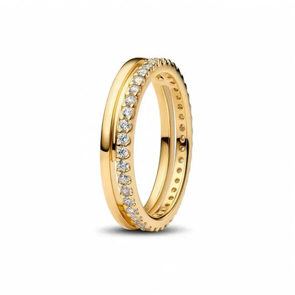 fashion 925 Sterling Silver Oval Cut Zirconium&Heart-Shaped&Double Ring&Bubble Bead Ring Golden Temperament Jewelry