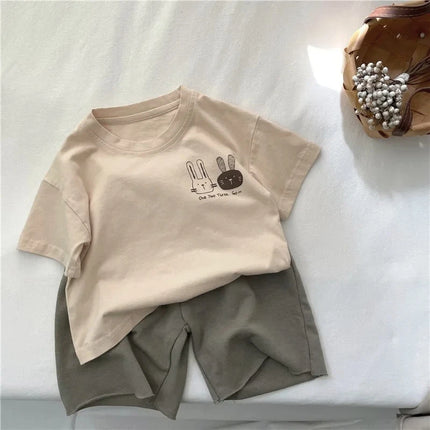 2025 Summer New Arrivals Children's short sleeve T-shirts Pure Cotton 2-7Y Cartoon Bunny T shirt Boys and Girls Loose casual Tops