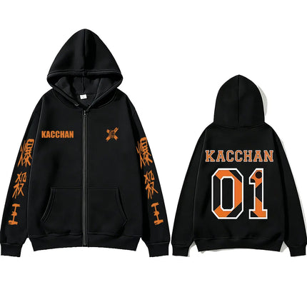 Anime My Hero Academia Bakugou Katsuki Zipper Hoodie Men Women Cartoon Cosplay Zip Up Hoodies Male Casual Retro Oversized Jacket