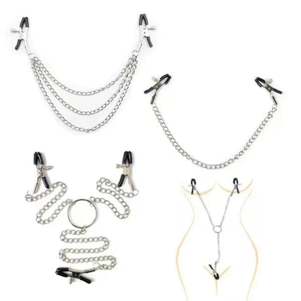 Breast Clamp Nipple Clip Sex Toy with Chain Festish Sextoy Stainless Steel Metal Sex Slaves SM Kit 3 Clips 3 Chains Set