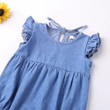 Baby Girls Rompers Toddler Ruffles Romper Cotton Denim Fly Sleeveless Summer Bodysuit Sunsuit Outfits Newborn Infant Jumpsuit