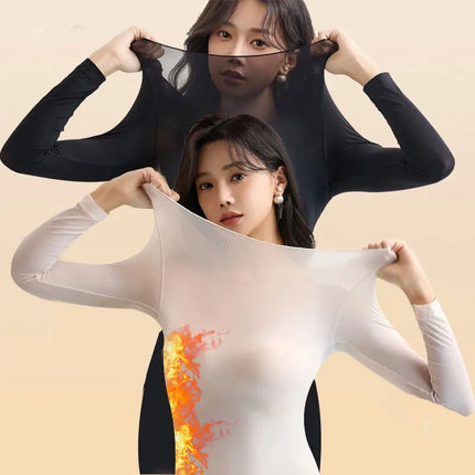 2 Pieces Seamless Thermal Underwear Set Women Long Sleeve Bottoming Top Long Johns Highly Elastic Autumn Winter Warm Thermal Set