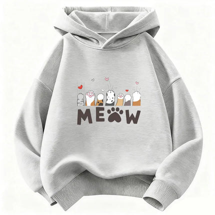 Meow Cat Paw Love Heart Cute Hoodie Kids Cat Children's Sweatshirt Hoody Pullover Boys Girls Autumn Winter Casual Hoodies