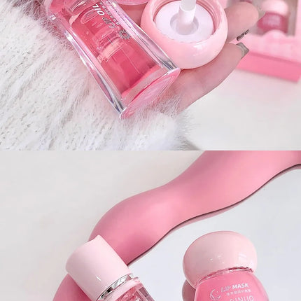 Strawberry Lip Balm & Lip Oil Set Clear Glass Moisturizing Lightweight Hydrating Jelly Day & Night Lip Mask Set Makeup Lips Care