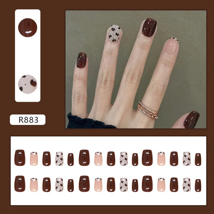 Thousands Stars 24 Pcs Press on Nails Pink Nail Polish Glossy Artificial Finger Manicure Reusable False Nails for Women