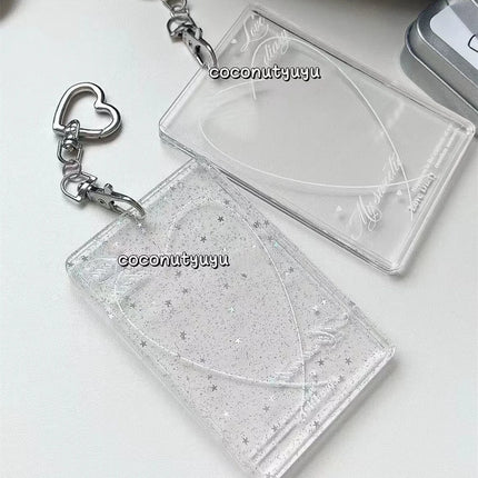Acrylic Card Holder Waterproof Love Heart Keychain Holder Glitter Photocard Holder Creative For Students Idol Photos Weddings