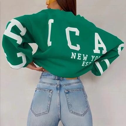 Women's Oversized Long Sleeve Fleece Lined Hoodie Street Style Comfortable Casual Polyester Spandex Blend round Neck Print