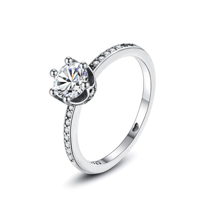 Original 925 Sterling Silver Ring Love Heart Wishbone Moon Sun Rings Crystal Rose Gold For Women Wedding Gift Luxury Jewelry