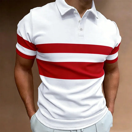 Simple Two Bars Contrasting Color Design Men's Short-sleeved Fashion Polo Shirt Comfortable Casual Men's Top Quick Dry