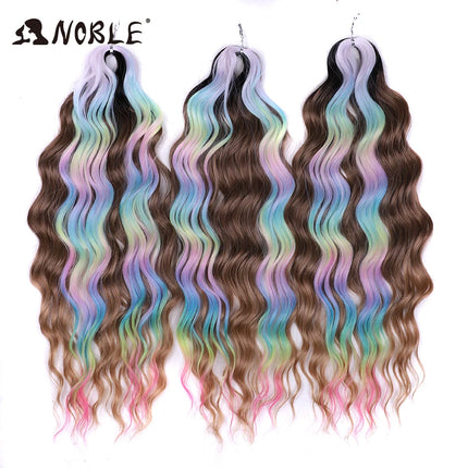 Noble Braiding Hair Extensions 24 Inch Synthetic Hair Water Wave Ombre Rainbow color Deep Wave Curl Twist Crochet Hair Extension