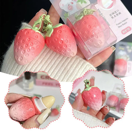Keychain Strawberry Warm Change Lip Balm Moisturizing Anti-dry Nourishing Fruit Lipstick Pink Colored Lip Tint Makeup Lips Care