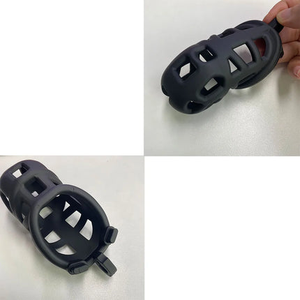 Black or Pink Male Penis Cage Chastity Cage Lock Device w/4 Rings Virginity Device 5 Sizes