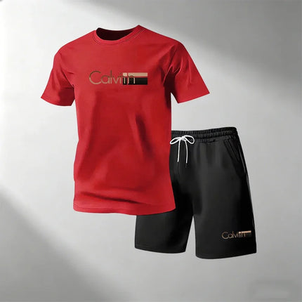 2026 Summer Men's Streetwear 2 Piece Set O-Neck T-Shirt+Sports Shorts Quick Dry Fitness Gym Running Suit Hot Sale Fashion Casual