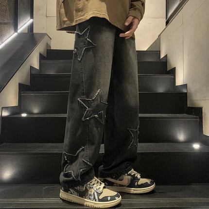 Asian Size American Hiphop Star Jeans Men Pants Men's High Street Trendy Brand Loose Straight Leg Wide Leg Pants Jeans Men Pants