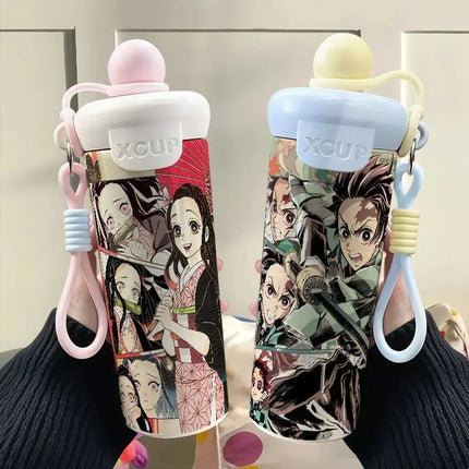 Demon Slayer Stainless Steel Insulated Cup Cute Fashion Cartoon Floating Ball Straw Thermos Portable Coffee Cup Gift for Friends